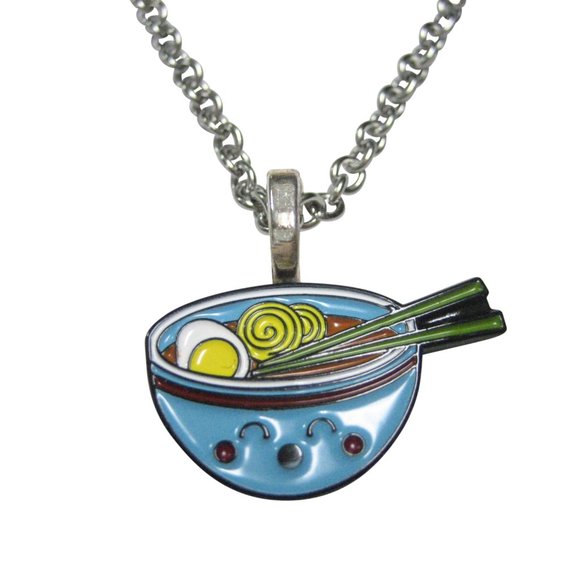 Colorful Happy Ramen Noodle Bowl Pendant Necklace - Picture 1 of 3